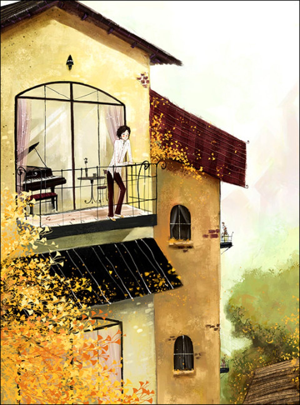 教室玻璃窗外轻轻晃动的绿色午后暖暖的阳光