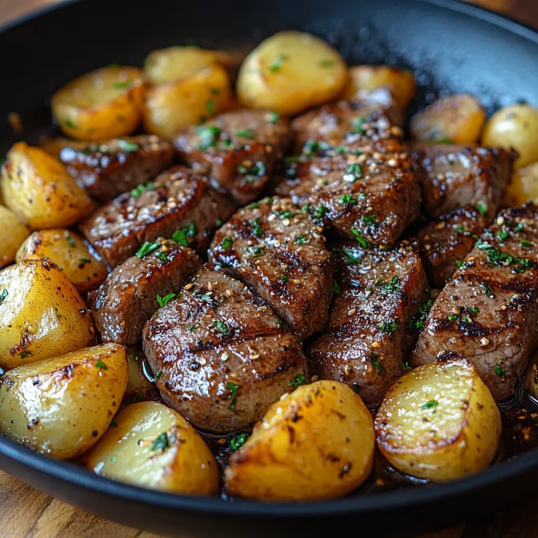 Poêle de Steak au Beurre à l’Ail et Pommes de Terre : Une Recette Ultime Incroyable pour 4 Personnes