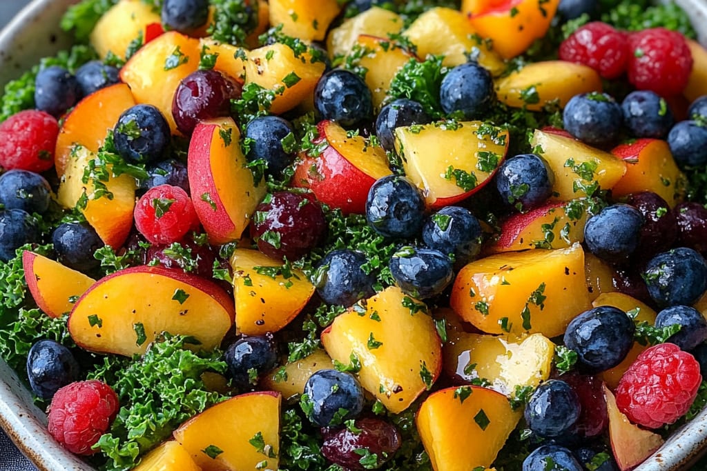 Summer Peach & Blueberry Kale Salad: An Incredible 7-Ingredient Delight