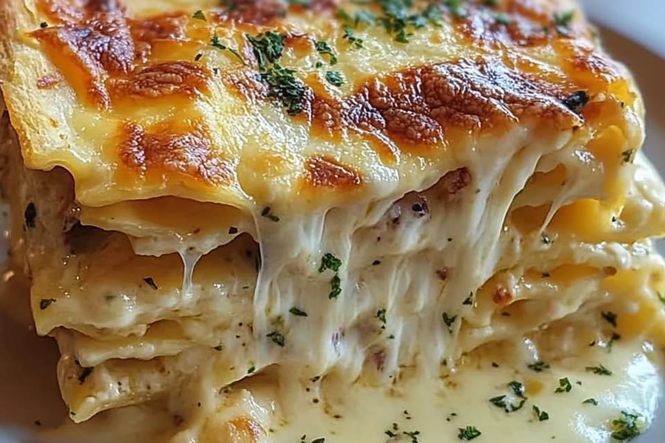 Lasagnes Fondantes au Poulet et Sauce Blanche Crémeuse : Une Recette Incroyable qui Réchauffe le Cœur