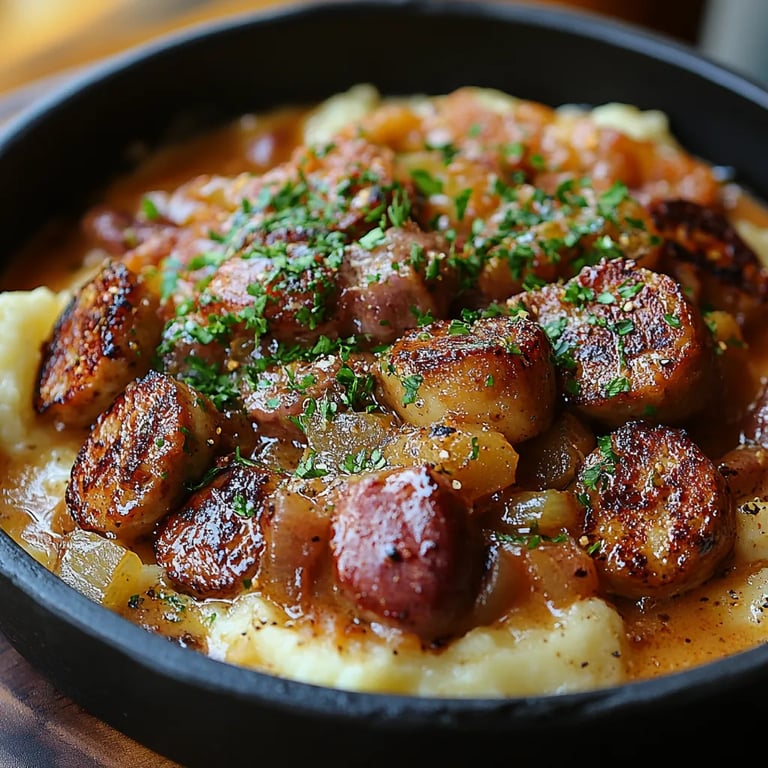 Saucisse crémeuse et purée de pommes de terre : Une Recette Ultime Incroyable