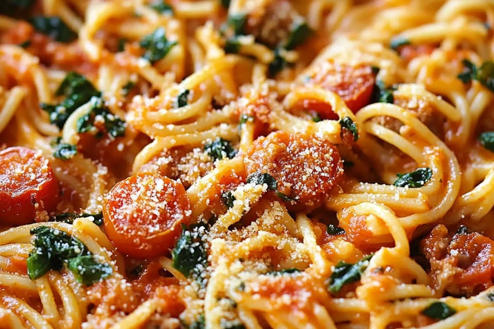 Tomato Spinach Sausage Pasta: An Incredible Ultimate Weeknight Dinner