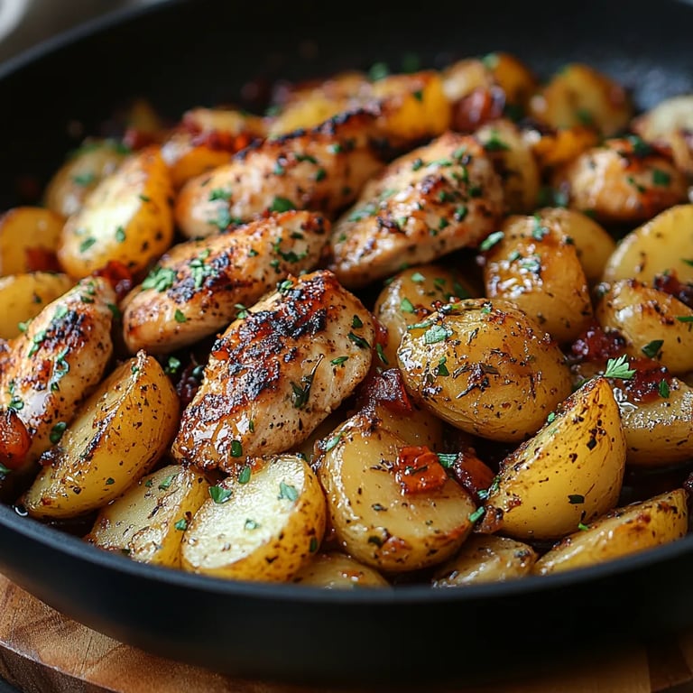 Poêlée de poulet et pommes de terre au beurre à l’ail : Une Recette Incroyable Ultime