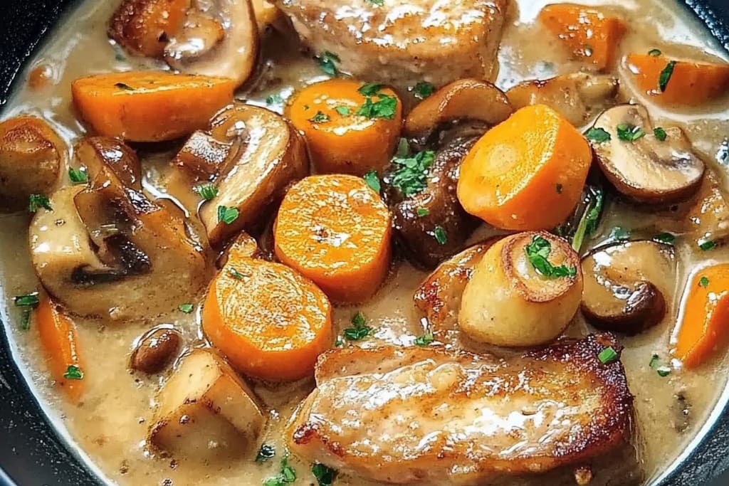 Poêlée de Porc Crémeuse aux Champignons et Carottes : Un Plat Incroyable, Ultime et Savoureux