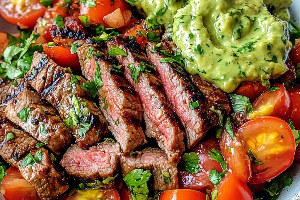 Steak Fajita Salad with Cilantro Avocado Dressing: An Incredible 7-Ingredient Meal