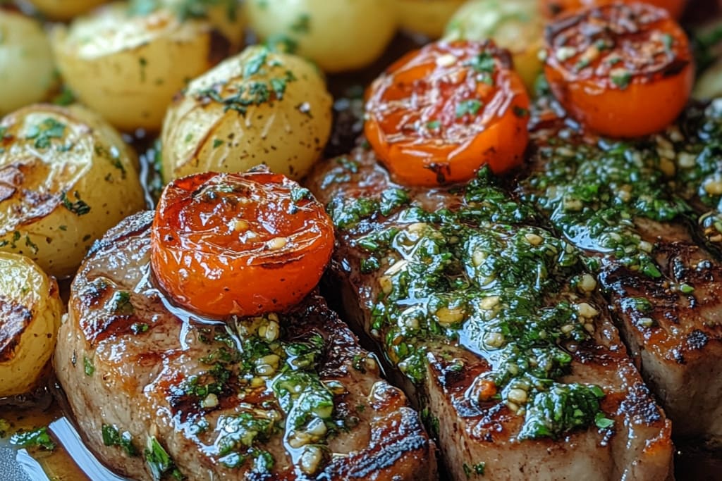 Steak et légumes dans une seule poêle avec beurre aux herbes et à l’ail : Une Recette Incroyable Ultime à 30 Minutes