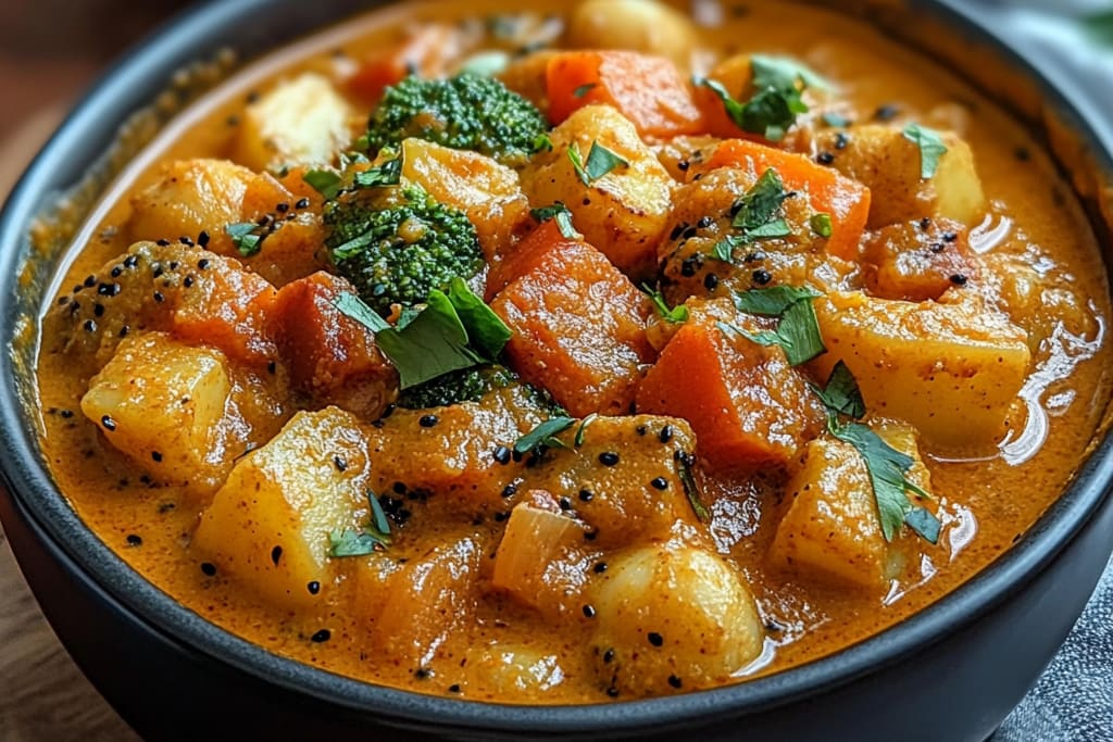 Curry de Légumes Doux et Crémeux à l’Indienne : Une Évasion Gourmande Végétarienne