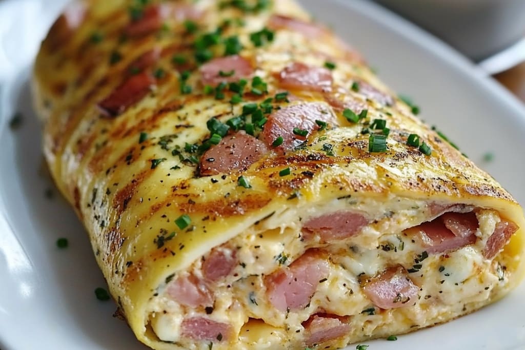 Omelette Roulée au Fromage Frais et Jambon : Une Recette Incroyable pour un Déjeuner Rapide
