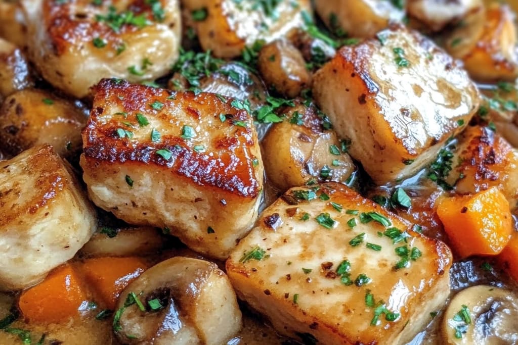 Poêlée de Porc Crémeuse aux Champignons et Carottes : Un Régal Réconfortant