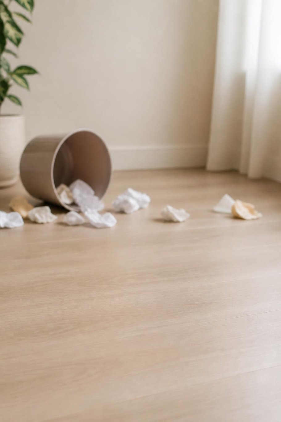 The tipped-over bin scene for the It Wasn't Me pet video template