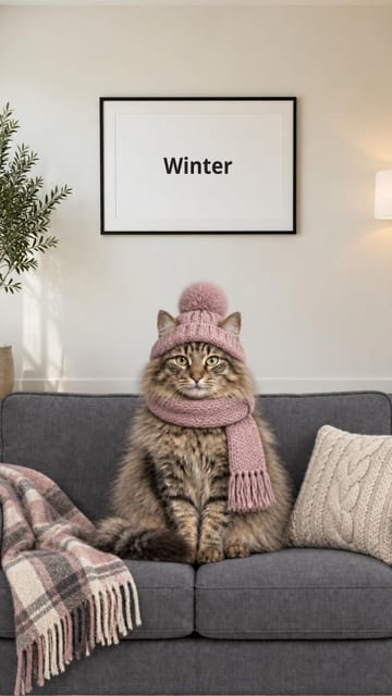Me in every season pet meme slideshow example with a Norwegian Forest Cat
