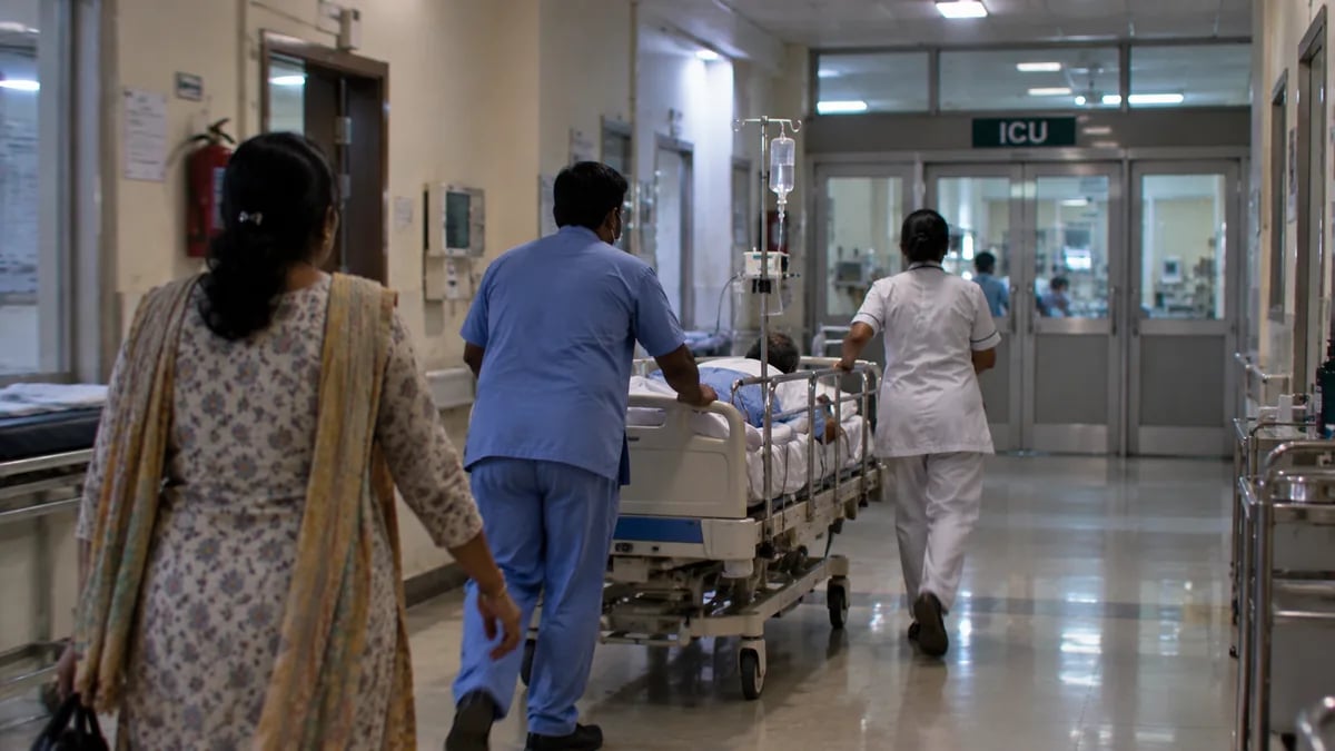 A patient being transferred from the general ward to the ICU