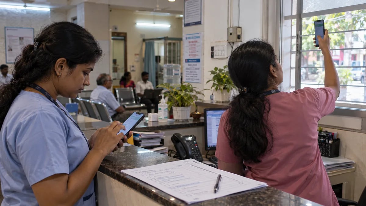 Clinic staff testing a clinic app on their own phones and network during a demo