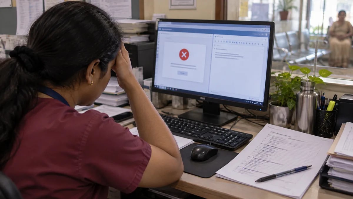 Clinic staff looking at a rejected WhatsApp message template on the computer screen