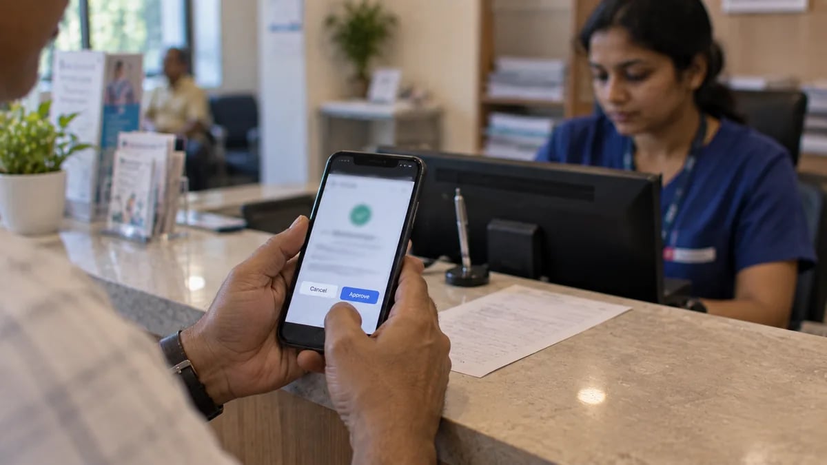 A patient approving a consent request on her phone before her records are shared