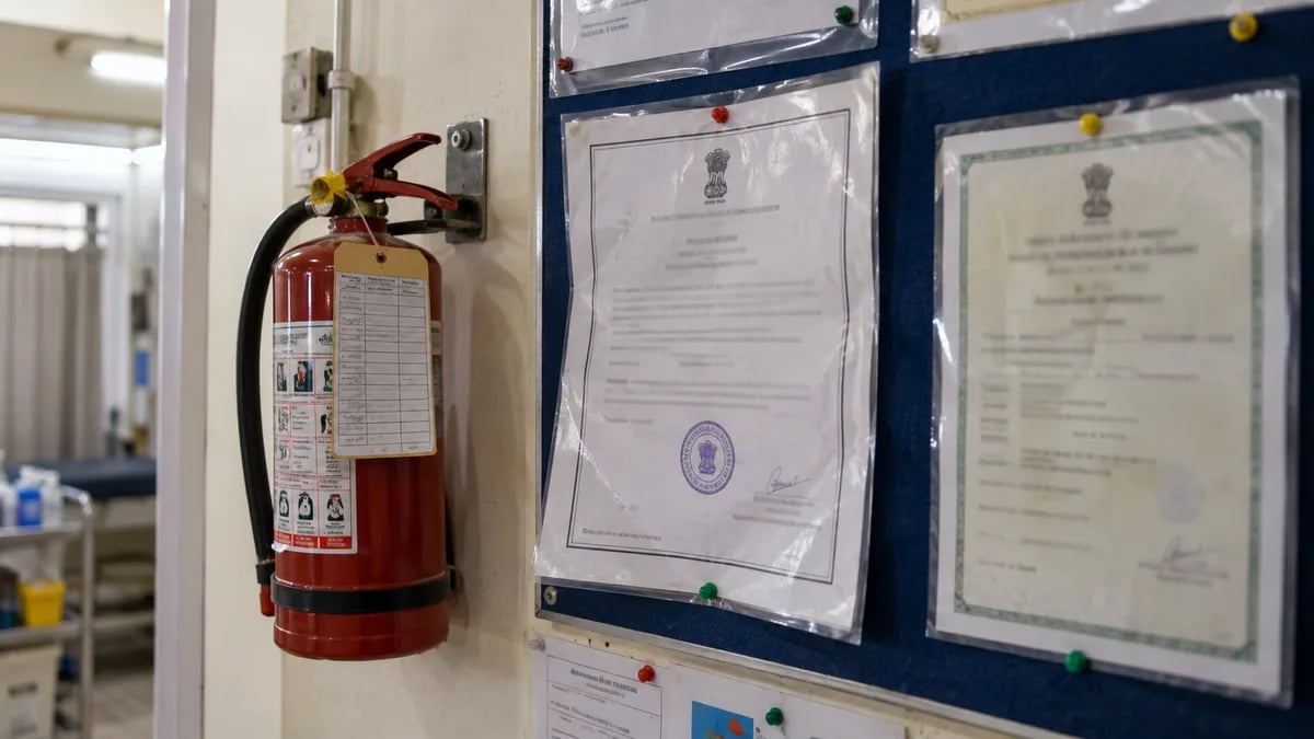A clinic's biomedical waste authorisation certificate displayed on the notice board