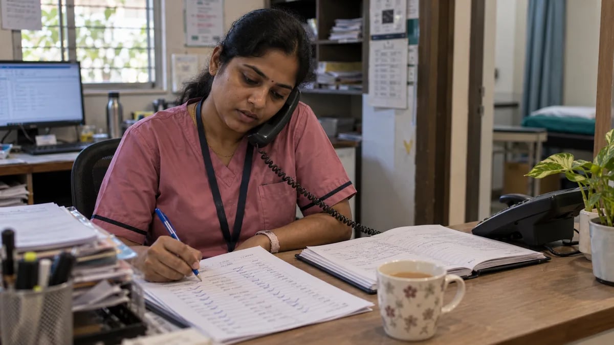 Clinic staff calling patients one by one from a printed follow-up list