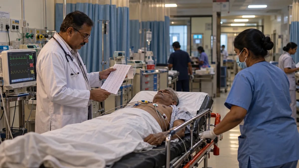 Older patient with chest pain being assessed in casualty before admission to the cardiac ward