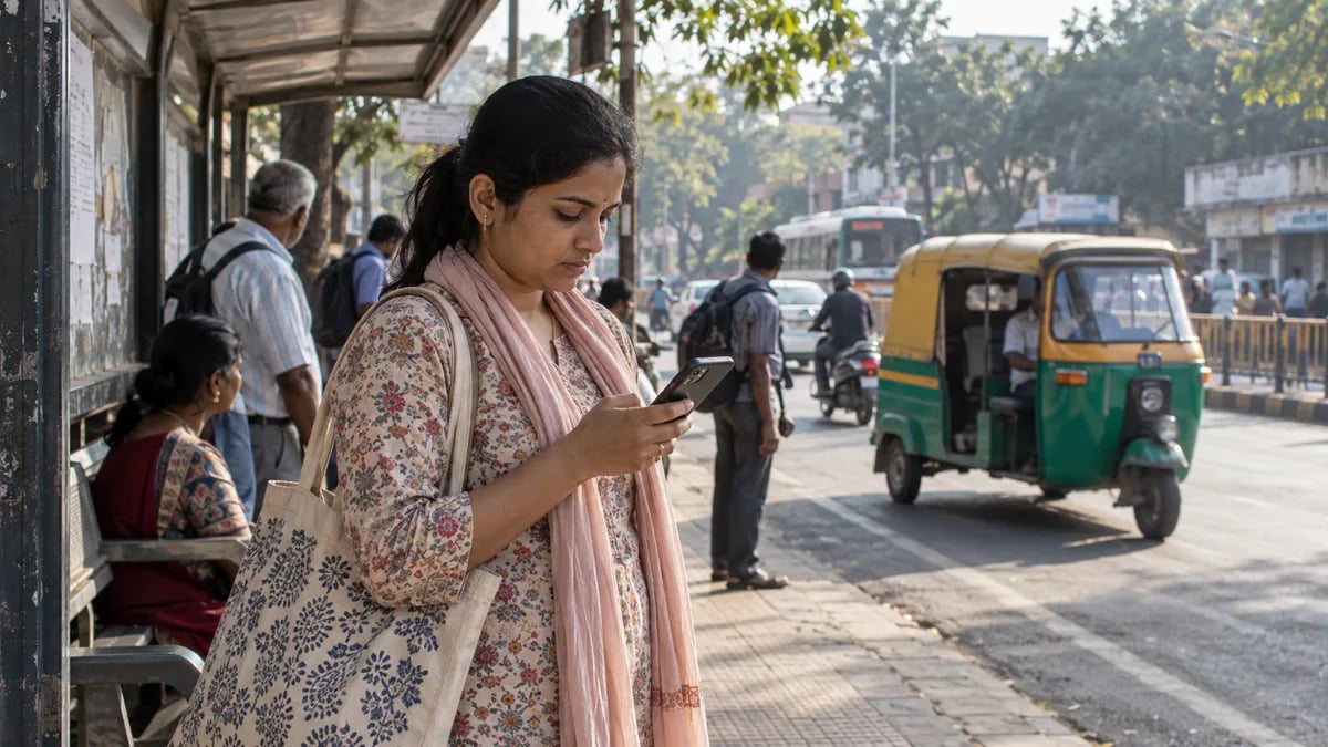 A patient reading an appointment reminder on her phone before leaving for the clinic