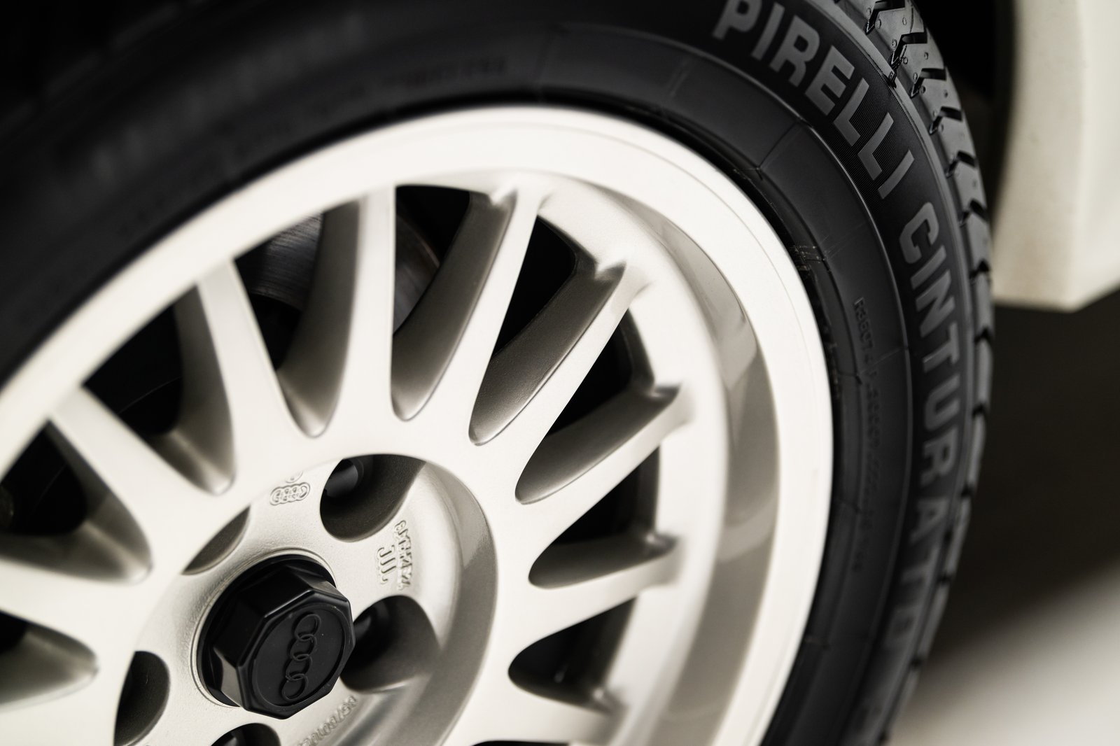 Wheel and Pirelli Cinturato tire detail on the 1986 Audi WR Ur-Quattro.