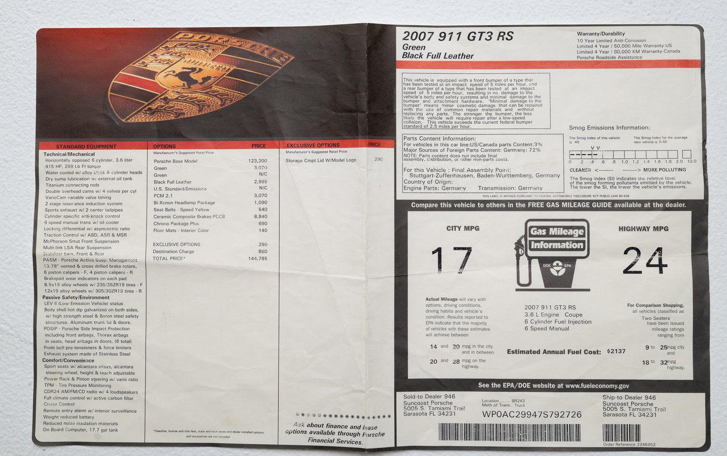 Time Capsule Porsche GT3 RS Achieves Record $498,000 Sale