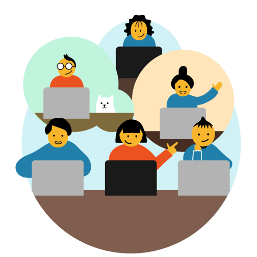 小規模企業のイメージ図。数人がPCの前に座っている様子。