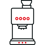 coffee machine icon, line drawing of a coffee machine with red buttons