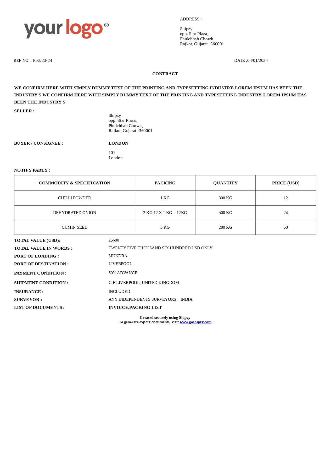 Contract for Export Business Page1