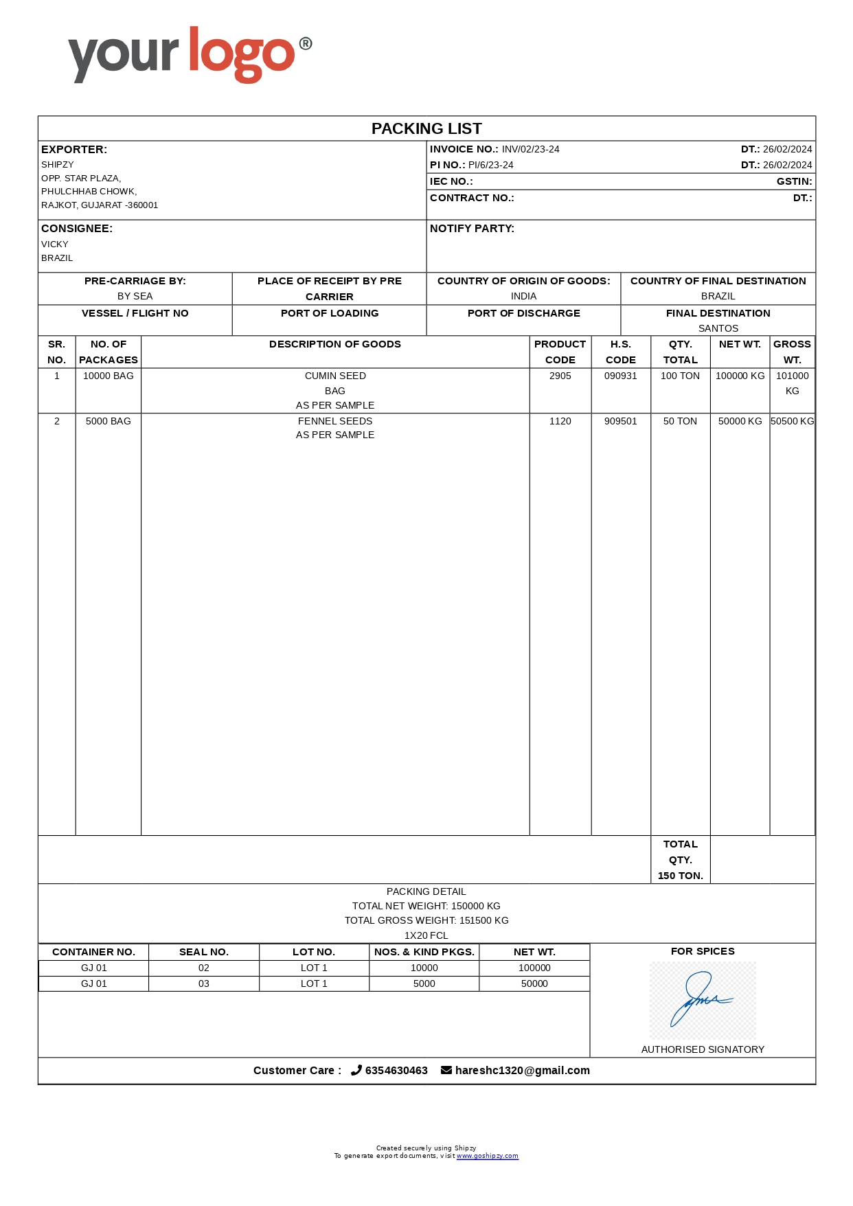 Proforma invoice