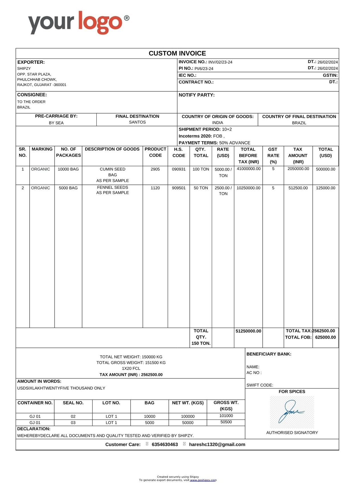 Custom Invoice