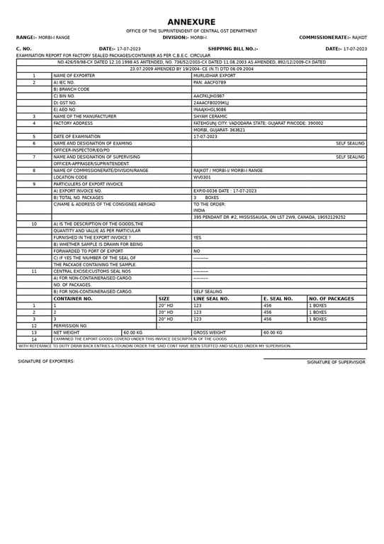 Packing list