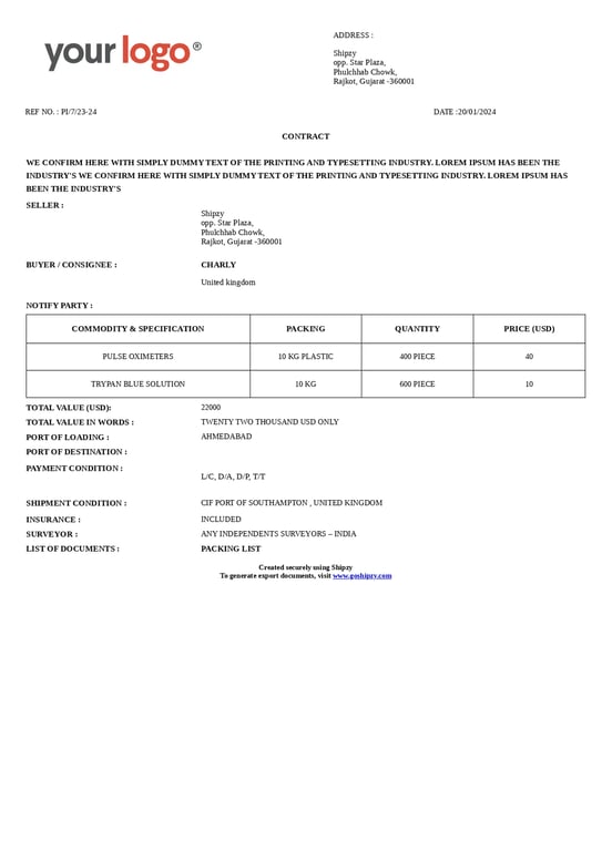 Contract for Export Business Page1