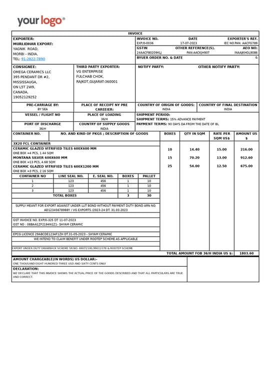 Commercial invoices