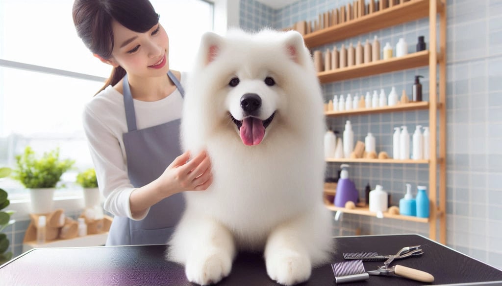 Canadian Eskimo Dog in the grooming salon