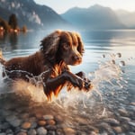 American Water Spaniel dog playing in the water