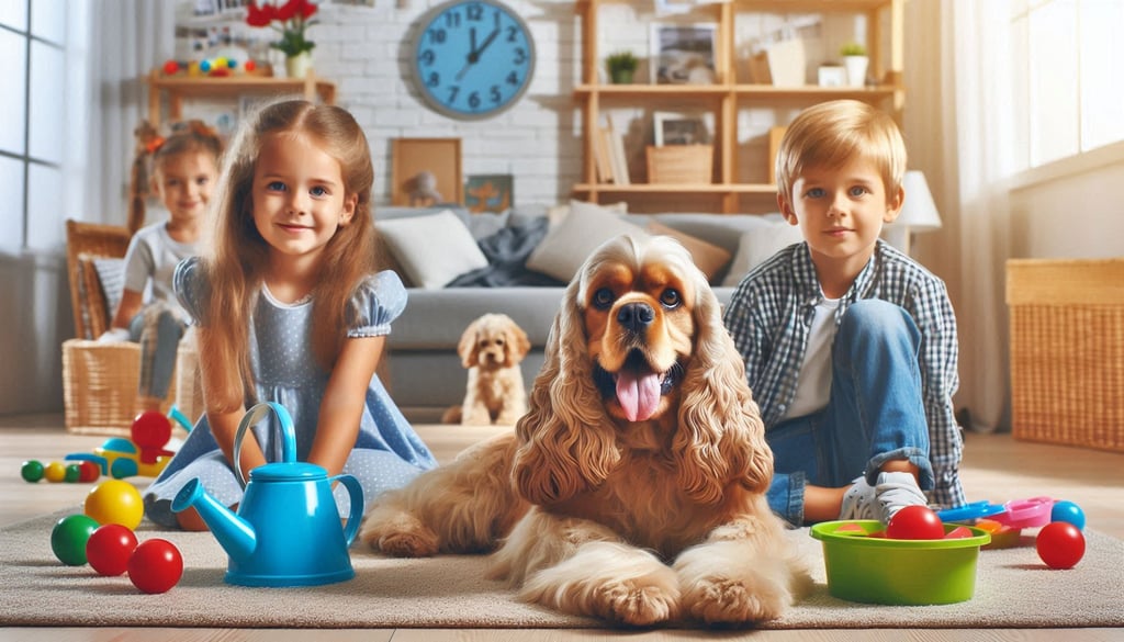 American Cocker Spaniel dog with children