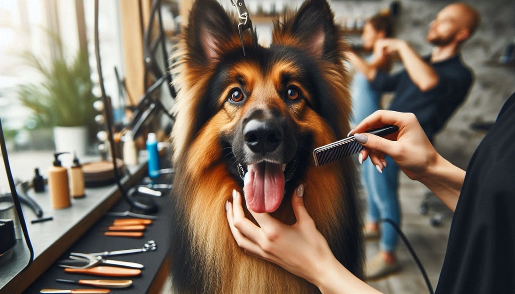 Bohemian Shepherd dog in the grooming salon