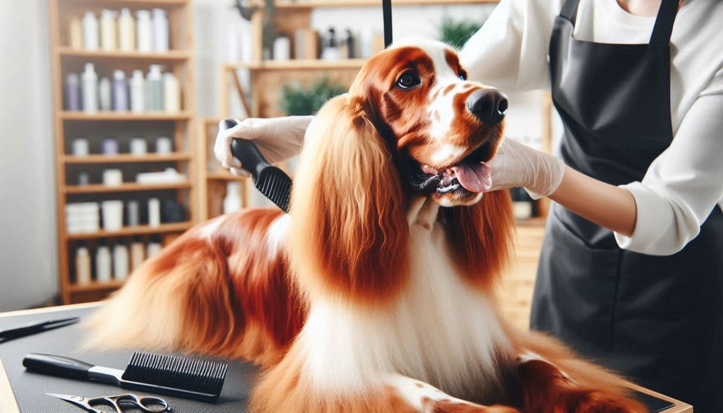 Irish Red & White Setter Dog grooming salon