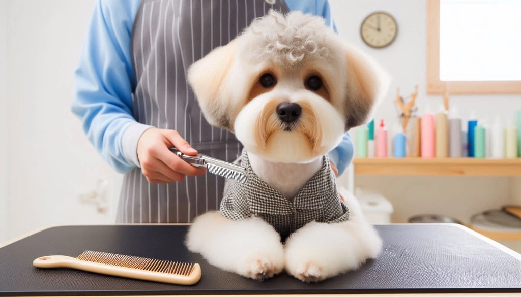 Dandie Dinmont Terrier dog in the grooming salon