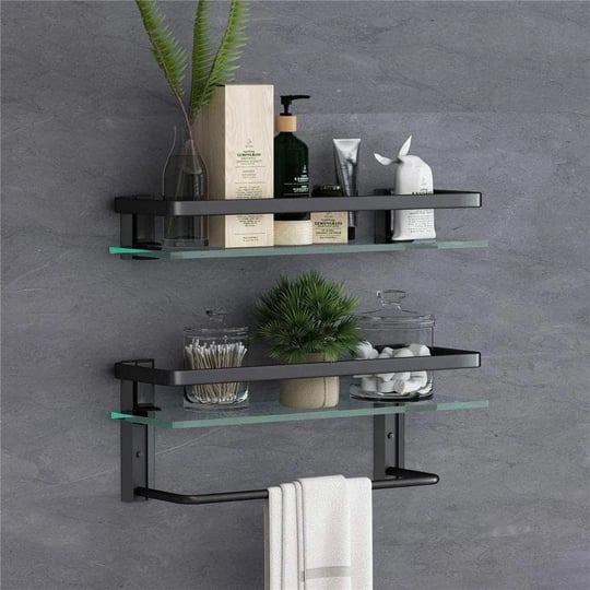 2-pcs-4-88-in-w-x-8-7-in-h-x-15-74-in-d-glass-rectangular-bath-shower-shelf-in-black-1-of-them-with--1