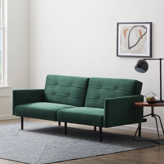 2-seat-green-velvet-futon-chair-sofa-bed-with-buttonless-tufting-1