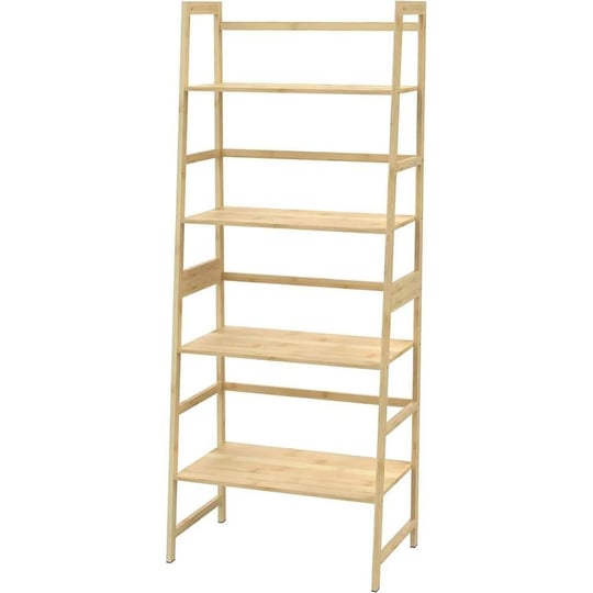 20-47-in-w-47-24-in-h-x-11-87-in-d-bamboo-rectangular-ladder-shelf-bookcase-in-natural-beige-1