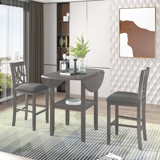 3-piece-dining-table-set-with-drop-leaf-table-grey-1