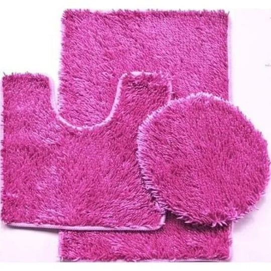3-piece-shiny-soft-padded-chenille-shag-bath-rug-contour-rug-and-lid-cover-set-hot-pink-1