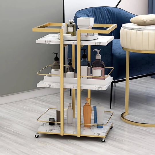 3-tier-rectangular-rolling-bar-cart-with-wheels-gold-white-marble-shelves-1