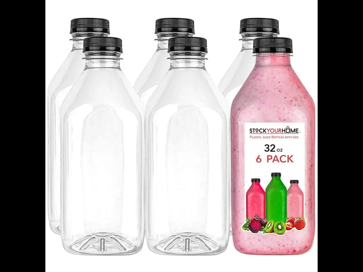 32oz-reusable-plastic-juice-bottles-with-caps-6-pack-clear-smoothie-drink-containers-by-stock-your-h-1