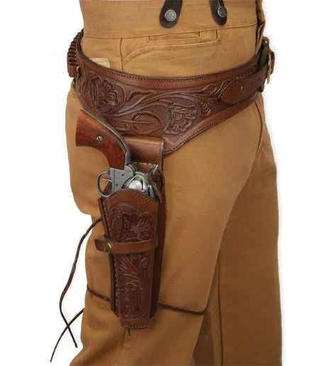 38-357-cal-western-holster-and-belt-rh-draw-chocolate-brown-tooled-leather-old-west-1
