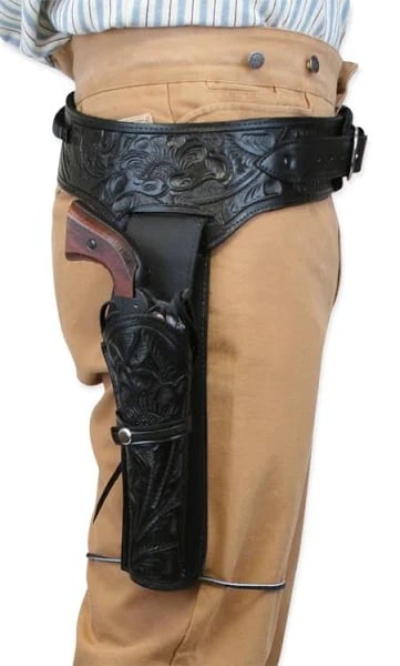 44-45-cal-western-holster-and-belt-rh-draw-long-barrel-black-tooled-leather-old-west-1