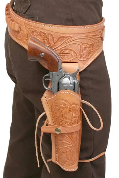 44-45-cal-western-holster-and-belt-rh-draw-tan-tooled-leather-old-west-1
