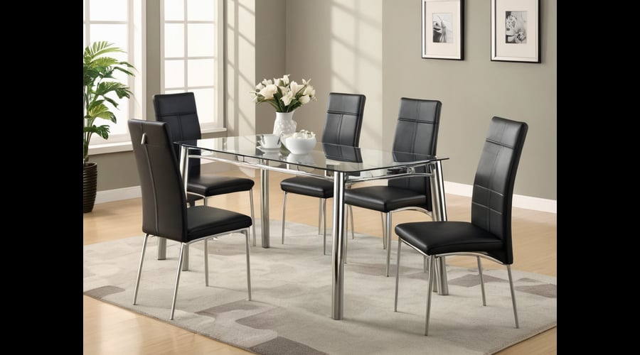 Our 5-piece glass dining set combines elegance and functionality, featuring a tempered glass tabletop and durable glass chair seats.